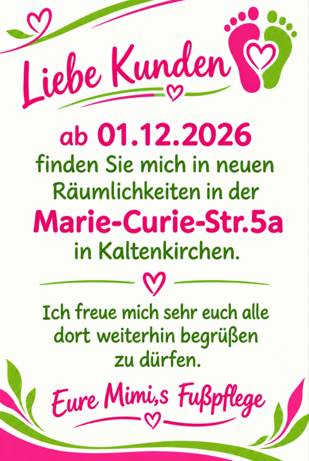 Umzugshinweis – Ab 01.12.2026 Marie-Curie-Str. 5a, Kaltenkirchen